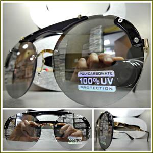 Semi-Rimless Round Style Sunglasses- Chrome Mirrored Lens
