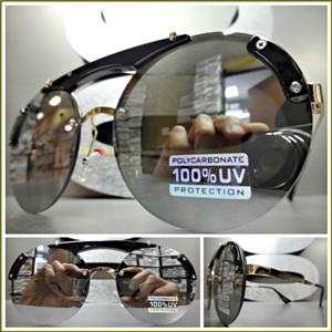 Semi-Rimless Round Style Sunglasses- Chrome Mirrored Lens