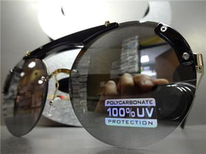 Semi-Rimless Round Style Sunglasses- Chrome Mirrored Lens