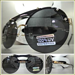 Semi-Rimless Round Style Sunglasses- Black