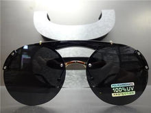 Semi-Rimless Round Style Sunglasses- Black