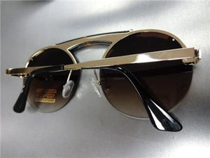 Semi-Rimless Round Style Sunglasses- Tortoise/ Brown Lens