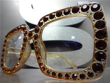 Square Bling Clear Lens Glasses- Beige Frame