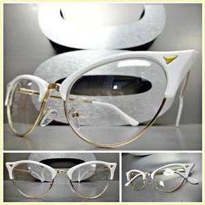 Elegant Cat Eye Style Clear Lens Glasses- White & Gold