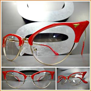 Elegant Cat Eye Style Clear Lens Glasses- Red & Gold