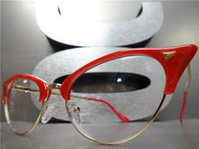 Elegant Cat Eye Style Clear Lens Glasses- Red & Gold
