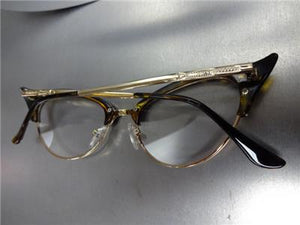 Elegant Cat Eye Style Clear Lens Glasses- Tortoise & Gold