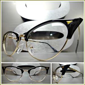 Elegant Cat Eye Style Clear Lens Glasses- Black & Gold