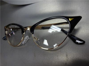 Elegant Cat Eye Style Clear Lens Glasses- Black & Gold