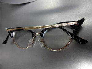 Elegant Cat Eye Style Clear Lens Glasses- Black & Gold