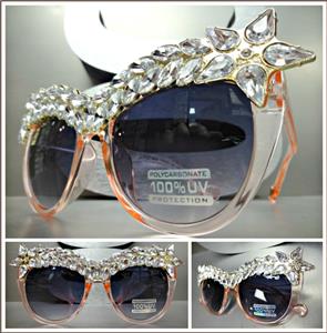 LUXE Sparkling Crystal Cat Eye Sunglasses- Pink Transparent Frame