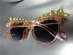 LUXE Sparkling Crystal Cat Eye Sunglasses- Pink Transparent Frame