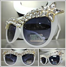 LUXE Sparkling Crystal Cat Eye Sunglasses- White Pearl Frame