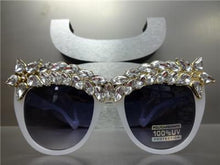 LUXE Sparkling Crystal Cat Eye Sunglasses- White Pearl Frame