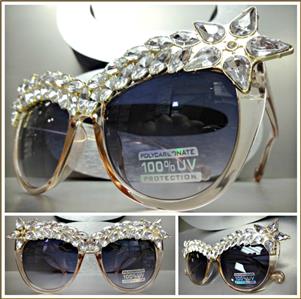 LUXE Sparkling Crystal Cat Eye Sunglasses- Translucent Muave Frame