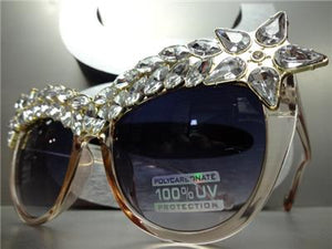 LUXE Sparkling Crystal Cat Eye Sunglasses- Translucent Muave Frame