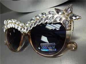 LUXE Sparkling Crystal Cat Eye Sunglasses- Translucent Muave Frame