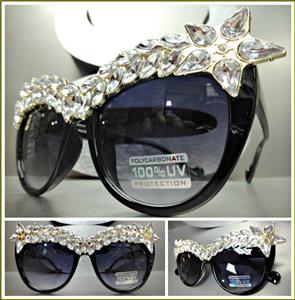 LUXE Sparkling Crystal Cat Eye Sunglasses- Black Frame