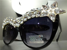 LUXE Sparkling Crystal Cat Eye Sunglasses- Black Frame