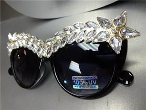 LUXE Sparkling Crystal Cat Eye Sunglasses- Black Frame