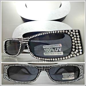 Rectangular Frame Bling Sunglasses- Black Frame
