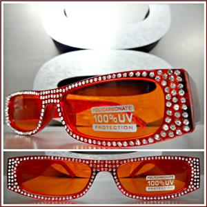 Rectangular Frame Bling Sunglasses- Red Frame