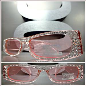 Rectangular Frame Bling Sunglasses- Pink Frame