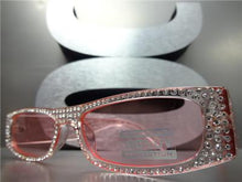 Rectangular Frame Bling Sunglasses- Pink Frame