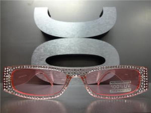 Rectangular Frame Bling Sunglasses- Pink Frame