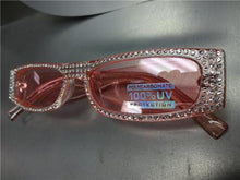 Rectangular Frame Bling Sunglasses- Pink Frame