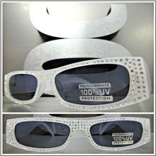 Rectangular Frame Bling Sunglasses- Pearl White