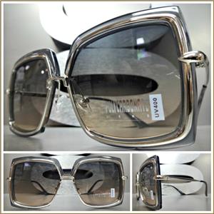 Unique Retro Square Sunglasses- Gray & Silver