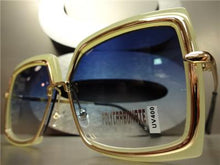 Unique Retro Square Sunglasses- Cream & Gold