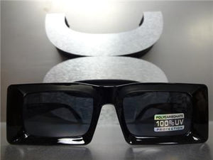 70s Style Rectangular Frame Sunglasses- Glossy Black Frame