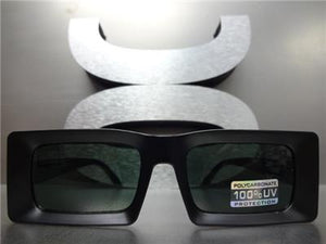 70s Style Rectangular Frame Sunglasses- Matte Black Frame