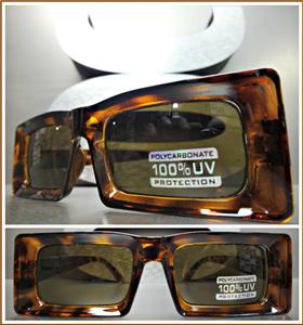 70s Style Rectangular Frame Sunglasses- Tortoise Frame/ Amber Lens