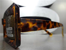 70s Style Rectangular Frame Sunglasses- Tortoise Frame/ Amber Lens
