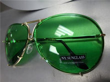 Fashion Aviator Sunglasses- Green Lens