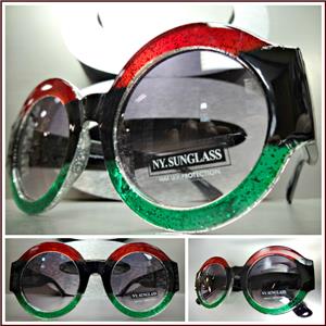 Elegant Round Frame Sunglasses- Red, Black, & Green Frame