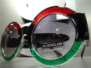 Elegant Round Frame Sunglasses- Red, Black, & Green Frame