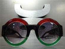 Elegant Round Frame Sunglasses- Red, Black, & Green Frame