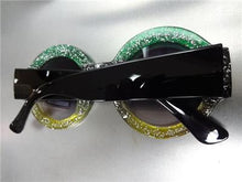 Classy Elegant Round Vintage Style Sunglasses- Green, Black & Yellow Frame