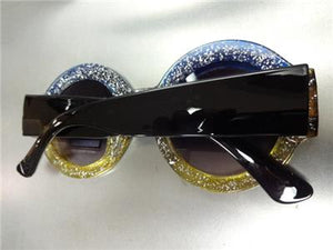 Classy Elegant Round Vintage Style Sunglasses- Blue, Leopard & Yellow Frame