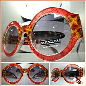 Classy Elegant Round Vintage Style Sunglasses- Red & Leopard Frame