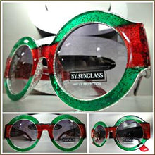 Classy Elegant Round Vintage Style Sunglasses- Red & Green Frame