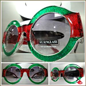 Classy Elegant Round Vintage Style Sunglasses- Red & Green Frame