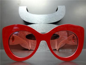 Classy Thick Frame Cat Eye Sunglasses- Red/Pink Frame