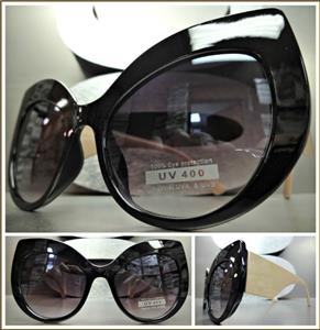 Classy Thick Frame Cat Eye Sunglasses-Black Frame with Tan Temples