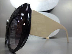 Classy Thick Frame Cat Eye Sunglasses-Black Frame with Tan Temples