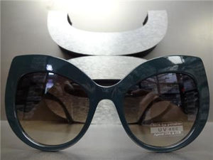 Classy Thick Frame Cat Eye Sunglasses- Dark Green